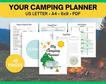 Printable Camping Checklist Trip Planner, Meal Planner, Hiking Log, Camping Recipe List, Tent or RV