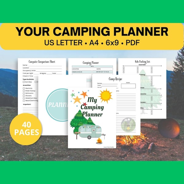 Printable Camping Checklist Trip Planner, Meal Planner, Hiking Log, Camping Recipe List, Tent or RV