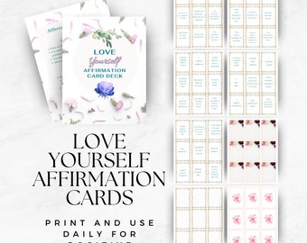 Printable Love Yourself Positive Self-Care Affirmation Cards - 45 Cards make every day a positive energy day for abundance