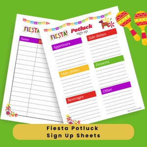 Fiesta Potluck Sign-Up Sheet: Potluck Party Planner, Instant Download, Fillable PDF