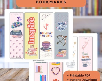 Bookish Bookmarks - Printable Bookmarks for Booklover Gift, Cute Fun Reading Theme, Instant Digital Download PDF, DIY Bookmarks
