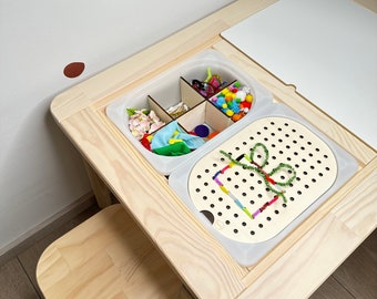 Activity board Trofast Ikea Flisat perforated plate fine motor skills Montessori Trofast cover Trofast insert sensory motor skills wooden board