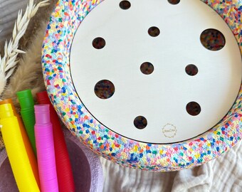Wooden activity board Tubes for stacking blocks: Sensory game with firecrackers Test tube Funnel