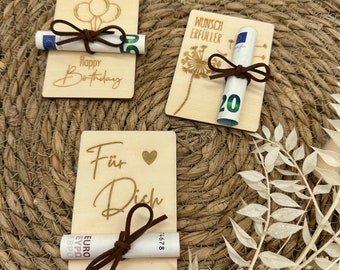 Holzkarte Geldgeschenk mit Wunschtext, Geburtstagsgeschenk Geld, Birthday, Hochzeitsgeschenk, personalisiertes Geldgeschenk, Wunscherfüller