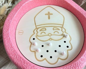 Santa Claus wooden activity board for Stapelsteine: Create a beard with cotton swabs – Creativity & Motor Skills