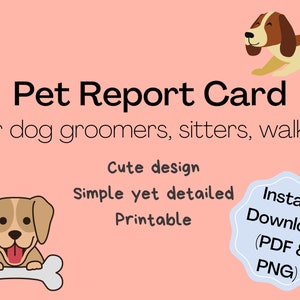 Boleta de calificaciones para perros/mascotas: para peluqueros, guarderías para perros, paseos de mascotas, negocios de cuidado y hospedaje de mascotas