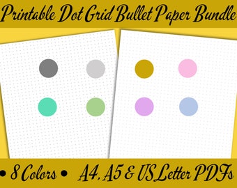 Digital/Printable Dot Grid Bullet Journal Paper Bundle/US Letter A4 A5/8 Colors Dark Gray, Light Gray, Blue, Pink, Teal, Green, Lilac, Gold
