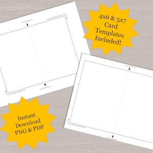 Greeting Card Templates 5x7 & 4x6/Instant Download PDF PNG/Portrait and Landscape Styles/Downloadable Foldable Card Template