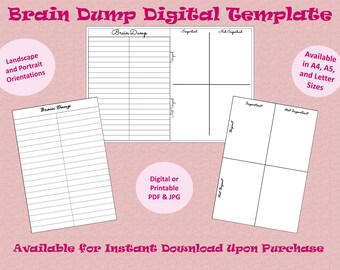 Brain Dump Digital Printable Planner Template Download, US Letter Size, A4 & A5 PDF/JPG (+ Free Dot Paper!)