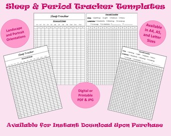 Sleep/Period Tracker Digital Planner Templates Download Printable, US Letter, A4 & A5, PDF/JPG (+ Free Dot Paper!)