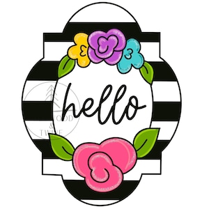 TEMPLATE Hello Floral Door Hanger Template, Summer Door Hanger Template, Doorhanger Template, DIY Door Hanger, Spring Door Template, Flower
