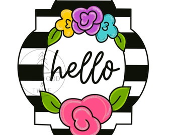 TEMPLATE Hello Floral Door Hanger Template, Summer Door Hanger Template, Doorhanger Template, DIY Door Hanger, Spring Door Template, Flower