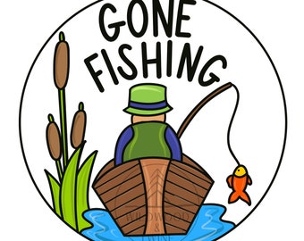 TEMPLATE Gone Fishing Door Hanger Template, Summer Door Hanger Template, Doorhanger Template, DIY Door Hanger, Lake Door Hanger Template