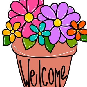 TEMPLATE Welcome Flower Pot Door Hanger Template, Door Hanger Template, Welcome Template, Spring Flowers, Door Hanger Digital Download, DIY