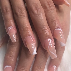 Natural Beauty | Lines| Medium Coffin | Natural Brown | Fake Nails | Press On Nails | False Nails | Glue On Nails | Dream Come True Nails
