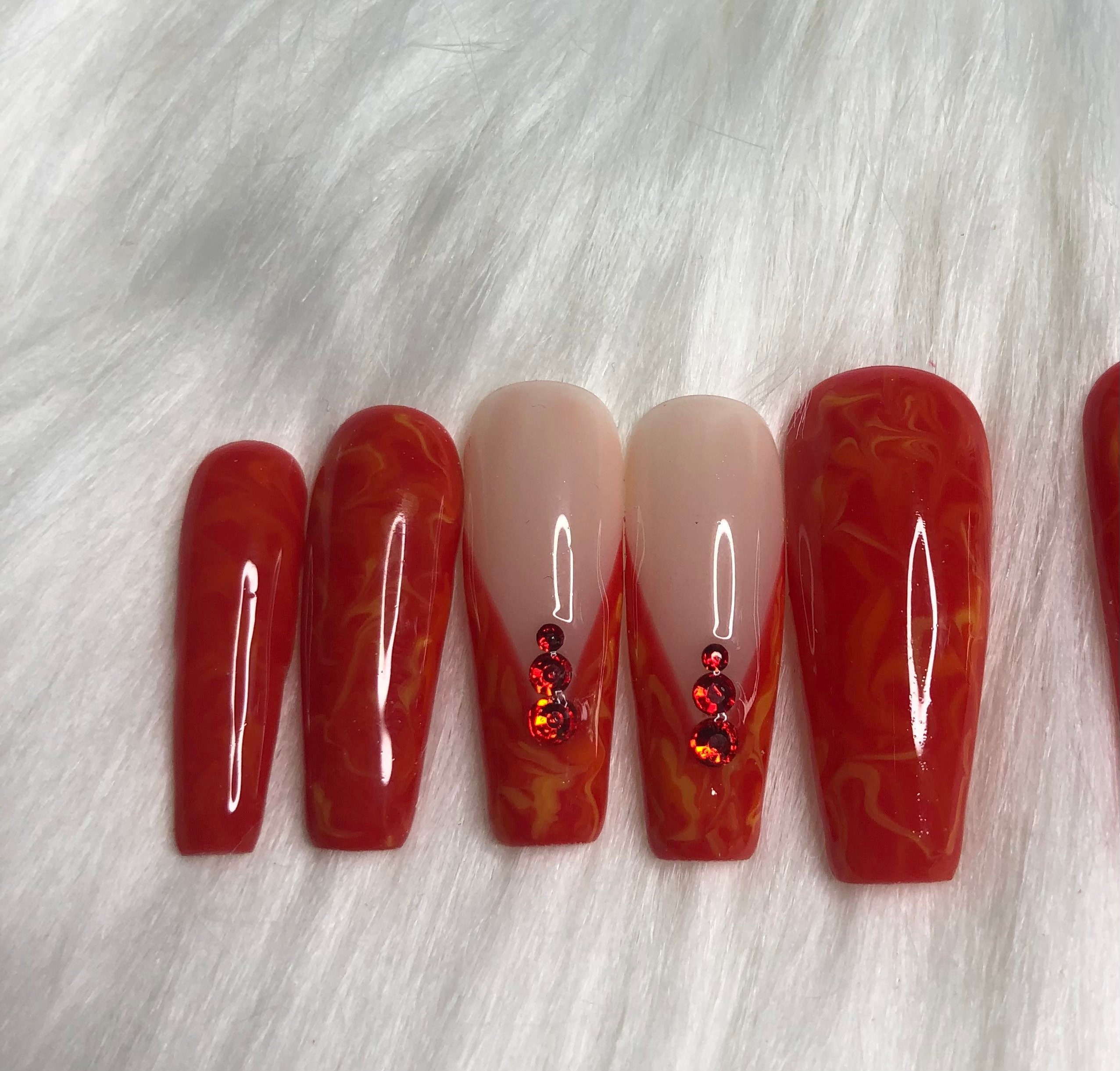 Red Fire Aries Zodiac Fake Nails Press on Nails - Etsy