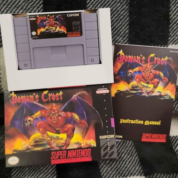 DEMON'S CREST Super Nintendo Game with custom box and instruction manual snes 1990'S videogame Gargoyle's Quest