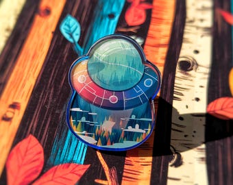 Funny Alien UFO Pin: Spaceship Handmade Brooch, Space, Planets, Constellations