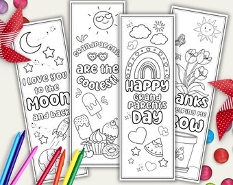 Grandparents Day Coloring Bookmarks For Kids, Grandparents Printable Activity, Grandparents Day Color Craft, Classroom Gift From Grand Kid