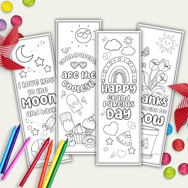 Grandparents Day Coloring Bookmarks For Kids, Grandparents Printable Activity, Grandparents Day Color Craft, Classroom Gift From Grand Kid