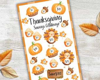 Défi d'économies Thanksgiving A6 modifiable, modèle de fonds en espèces d'automne, mini objectif d'économies, défi d'économies d'argent de Thanksgiving de 30 jours imprimable