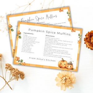 Carte de recette d'automne modèle de recette d'automne modifiable, imprimable, idée cadeau recette de citrouille pour pâtisserie, carte de recette de Thanksgiving 4 x 6, téléchargement immédiat
