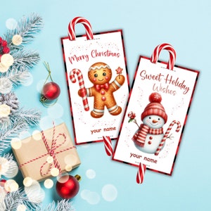 Carte en forme de canne en bonbon, étiquette imprimable en sucre de canne pour les enfants, porte-canne en bonbon de Noël, étiquette de remerciement pour friandises de Noël, idée cadeau DIY de l'enseignant