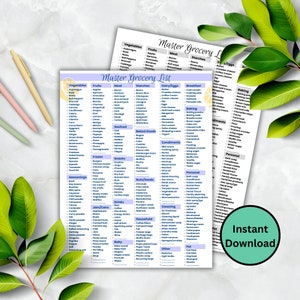 Master Grocery List Printable, Lebensmittel-Checkliste, Lebensmittel-Einkaufsliste, Lebensmittelinventarliste, Grocery List Tracker, Lebensmittelliste Lemon Theme