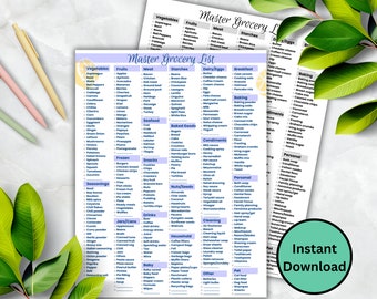 Master Grocery List Printable, Grocery Checklist, Food Shopping List, Food Inventory List, Grocery List Tracker, Grocery List Lemon Theme