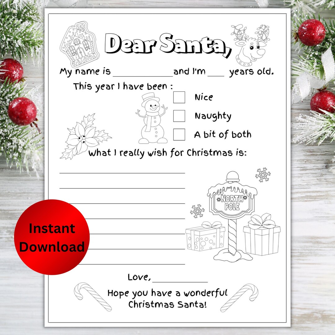 Letter to Santa Printable Coloring Template, Printable Dear Santa ...