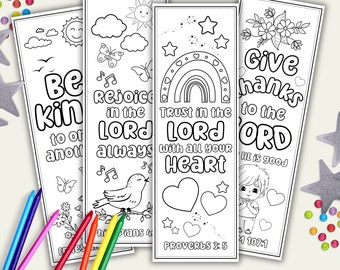 Bible Verse Coloring Bookmarks For Kids, Bible Verse Printable Activity, Scripture Bookmarks To Color, Sunday School Quiet Time, Kids Gift