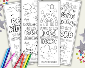 Bible Verse Coloring Bookmarks For Kids, Bible Verse Printable Activity, Scripture Bookmarks To Color, Sunday School Quiet Time, Kids Gift