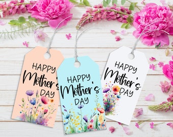 Printable Mothers Day Flower Gift Tags, Happy Mothers Day Gift Tag Printable, Mothers Day Label, Floral Treat Tag For Mom Gift
