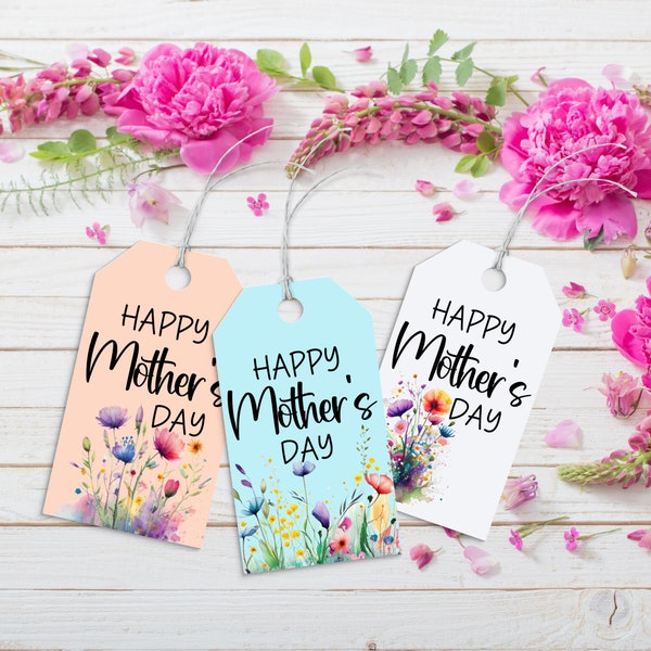 Printable Mothers Day Flower Gift Tags, Happy Mothers Day Gift Tag Printable, Mothers Day Label, Floral Treat Tag For Mom Gift