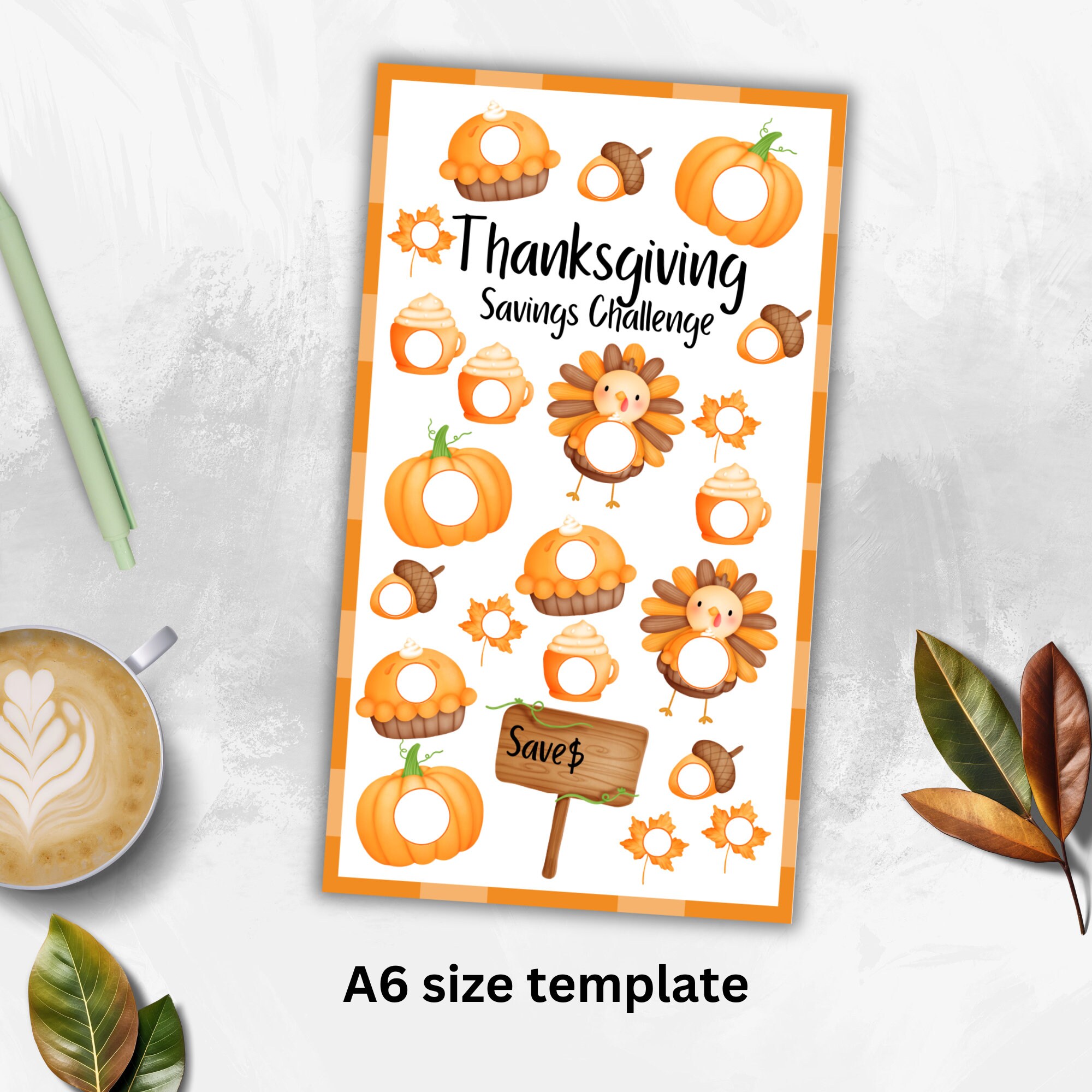 Thanksgiving A6 Savings Challenge Editable, Fall Cash Fund Template ...