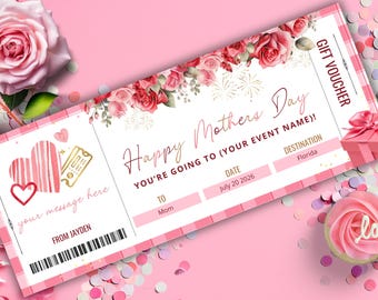 Mothers Day Gift Voucher Template, Surprise Mothers Day Gift Ticket Canva, Editable Mothers Day Boarding Pass, Travel Gift Printable