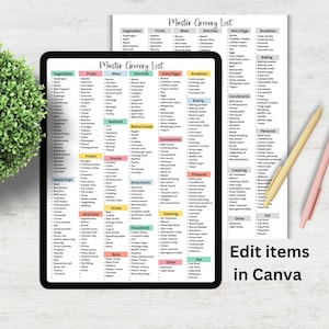 Editable Master Grocery List Printable, Colorful Grocery Shopping List, Pantry Checklist, Pre-filled Grocery Tracker Template, Homeware image 2