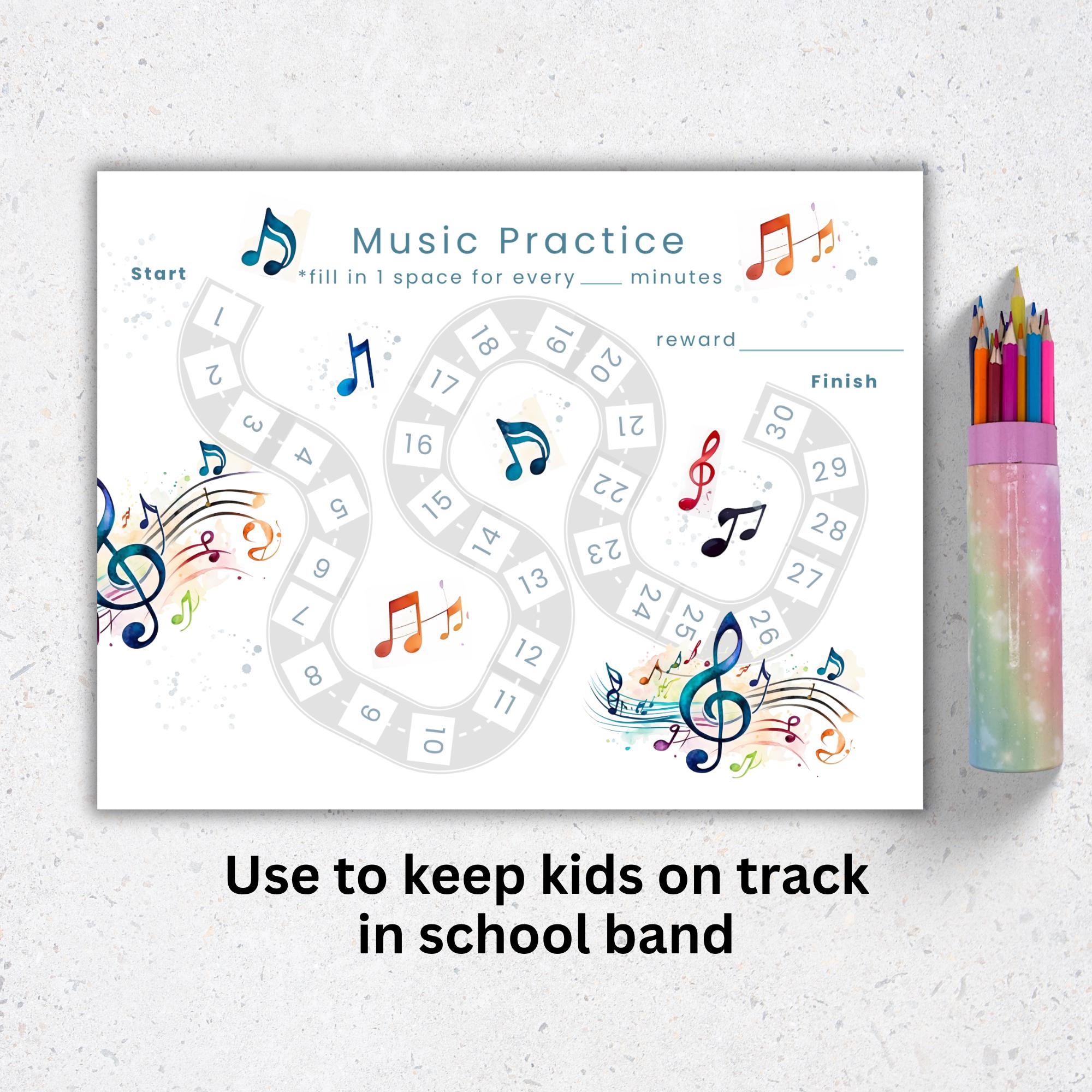 Music Practice Reward Chart Printable, Music Practice Tracker for Kids ...
