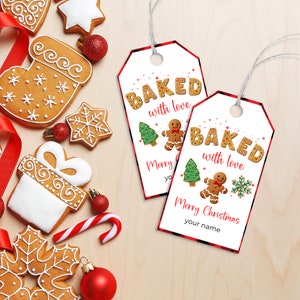 Baked with Love Tag, Weihnachtsplätzchen Anhänger zum Ausdrucken, Weihnachtsgebäck Topper, Weihnachtsplätzchen Etikett, Etikett für Kekse, Geschenkidee Backen