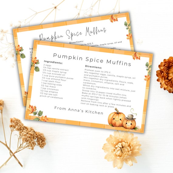 Fall Pumpkin Recipe Card Template: Thanksgiving Baking (Digital Download)