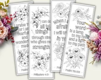 Druckbare Schrift Lesezeichen für Frauen, Bibel Vers Affirmationen, digitales Blumen Lesezeichen-Set, perfektes Geschenk für christliche Leser