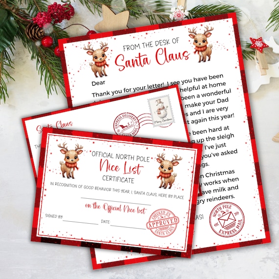 Editable Letter From Santa Printable, Santa's Nice Certificate And Envelope,  Personalized Santa Letter Template, Letter From Santa Claus