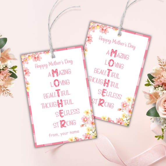 Printable Mothers Day Gift Tag, Happy Mothers Day Flowers Tag, Cookie Treat Tag For Mom, Mother Quote Tag, Mom Gift Basket, Church Gift Idea