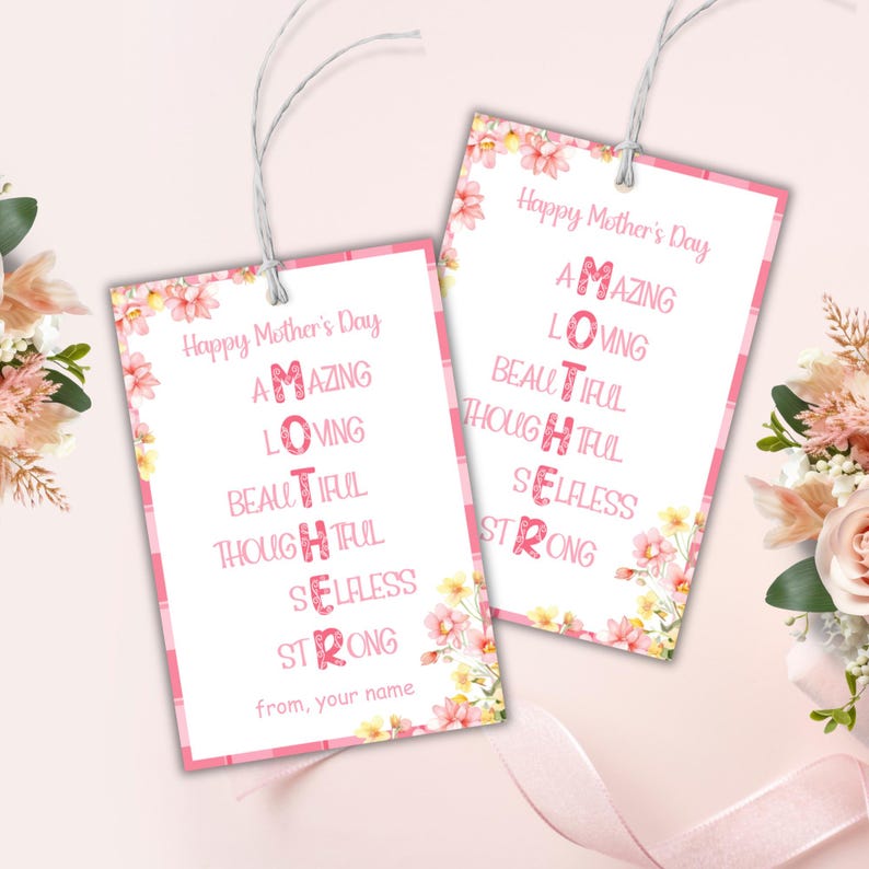 Printable Mothers Day Gift Tag, Happy Mothers Day Flowers Tag, Cookie Treat Tag For Mom, Mother Quote Tag, Mom Gift Basket, Church Gift Idea