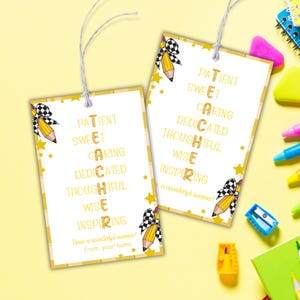 Étiquette de remerciement enseignant du dernier jour d'école, étiquette de fin d'année scolaire à imprimer, étiquette cadeau crayon, idée d'étiquette cadeau faveur de la semaine d'appréciation des enseignants