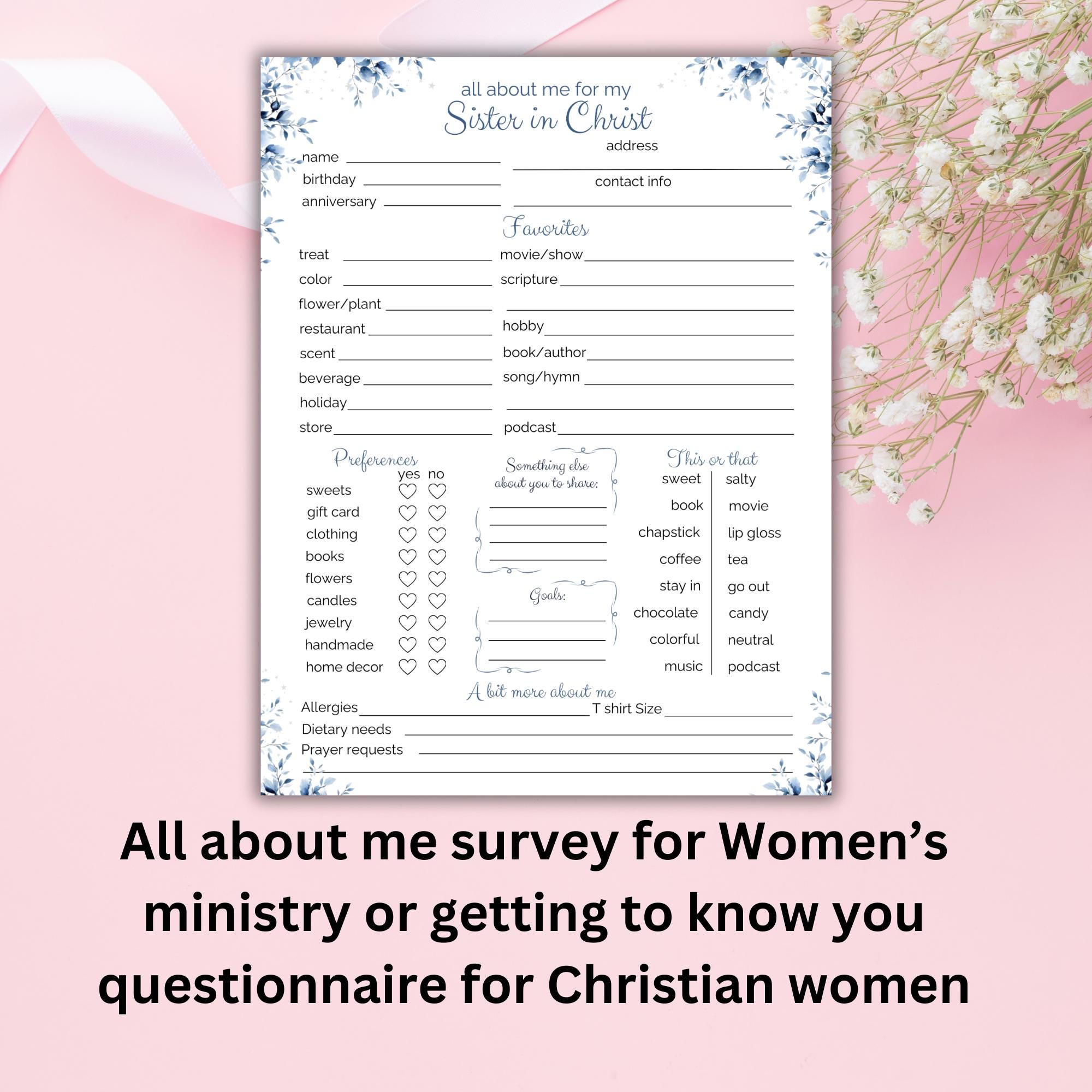 Ministering Sister Survey, Christian Woman Questionnaire, Blessed ...