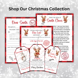 Peut inclure: Un ensemble de cartes de No&euml;l imprimables avec une lettre du P&egrave;re No&euml;l, un certificat de liste des gentils et trois &eacute;tiquettes cadeaux avec des illustrations de rennes et de bonhommes de neige. Les &eacute;tiquettes cadeaux comprennent des instructions pour faire de la soupe au bonhomme de neige, de la nourriture magique pour rennes et la cl&eacute; magique du P&egrave;re No&euml;l.