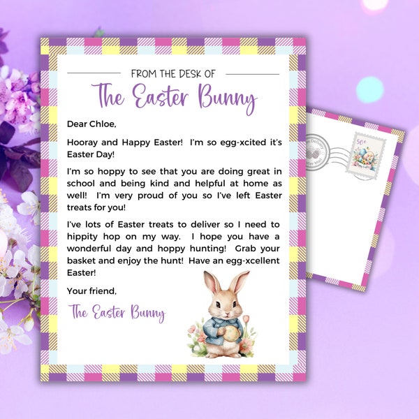 Easter Bunny Letter To Child Printable Easter Bunny Letter Template, Easter Basket Gift, Personalized Letter From Easter Bunny With Envelope