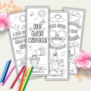 Osterbibelvers-Färbung Lesezeichen für Kinder, Ostern druckbare Bibelaktivität, christliche Ostermalseite, Sonntagsschulhandwerk