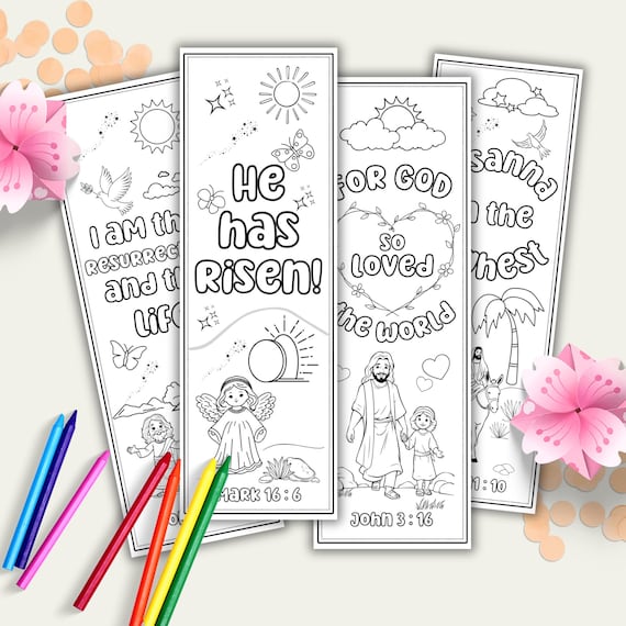 Easter Bible Verse Coloring Bookmarks For Kids, Easter Printable Bible Activity, Christian Easter Coloring Page, Sunday School Craft